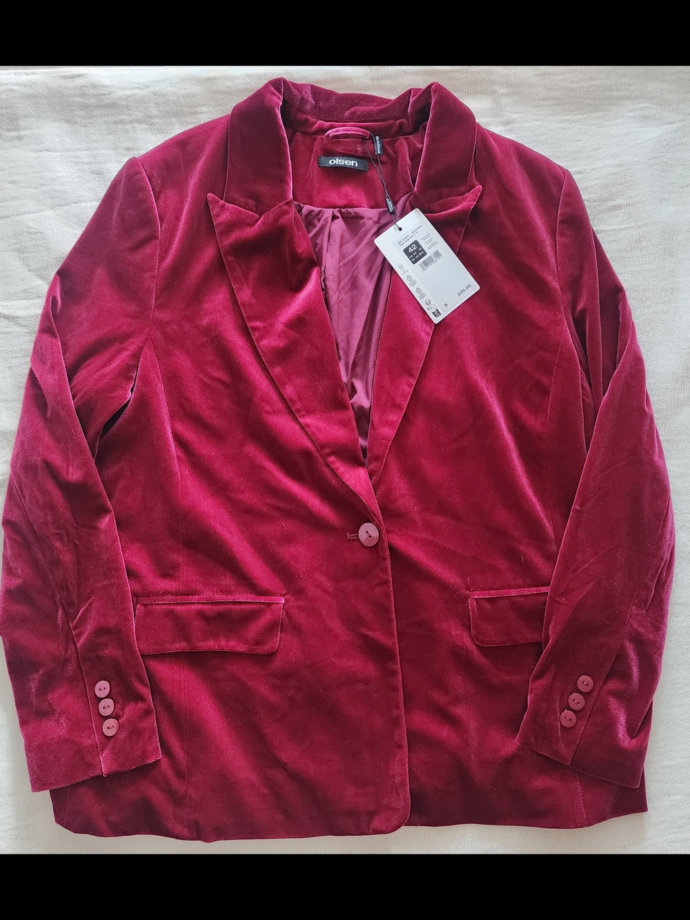 NWT Olsen Velvet Blazer Jacket - Burgundy Red - Size 42 / US 12